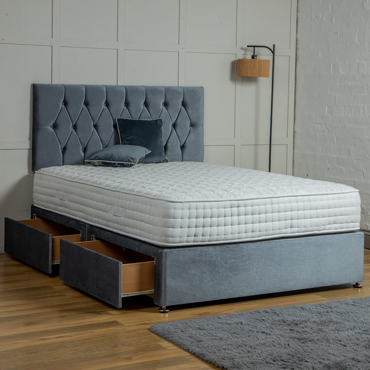 Santorini Divan Bed Set with Headboard UK - Main view of premium divan from Newcastle Beds UK